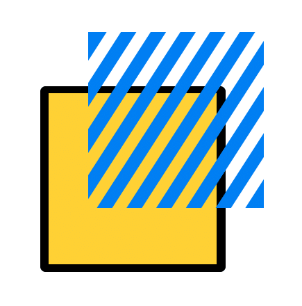 Decorative yellow square with blue stripes.