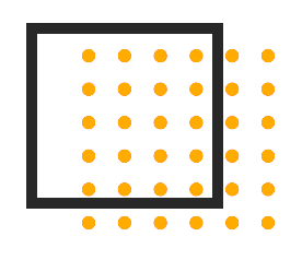 Decorative square with orange dotted square.